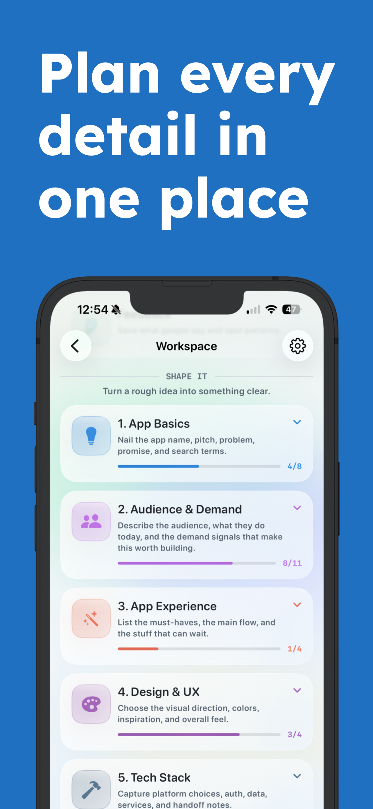 NextApp app detail screen for keeping project notes and decisions beside an AI coding workflow
